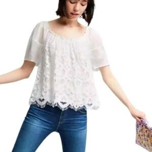 Anthropologie Moulinette Soeurs Messina Lace Top - white